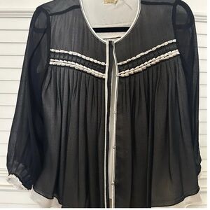 Black Sheer Blouse with White Accents